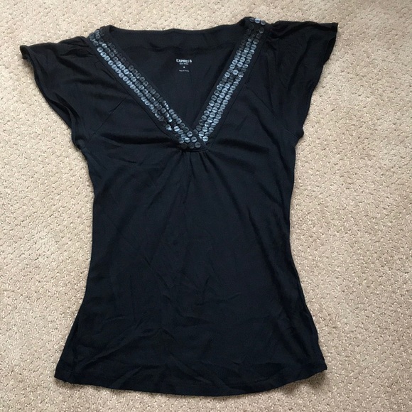 Express V-neck Top with Flutter Sleeves - Picture 1 of 5